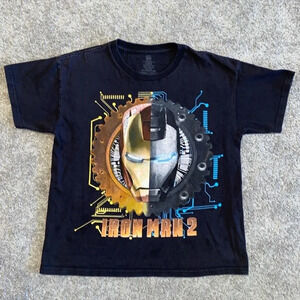 Kids Iron Man 2 T Shirt Black Graphic Print Marvel Superhero Short Sleeve Size L